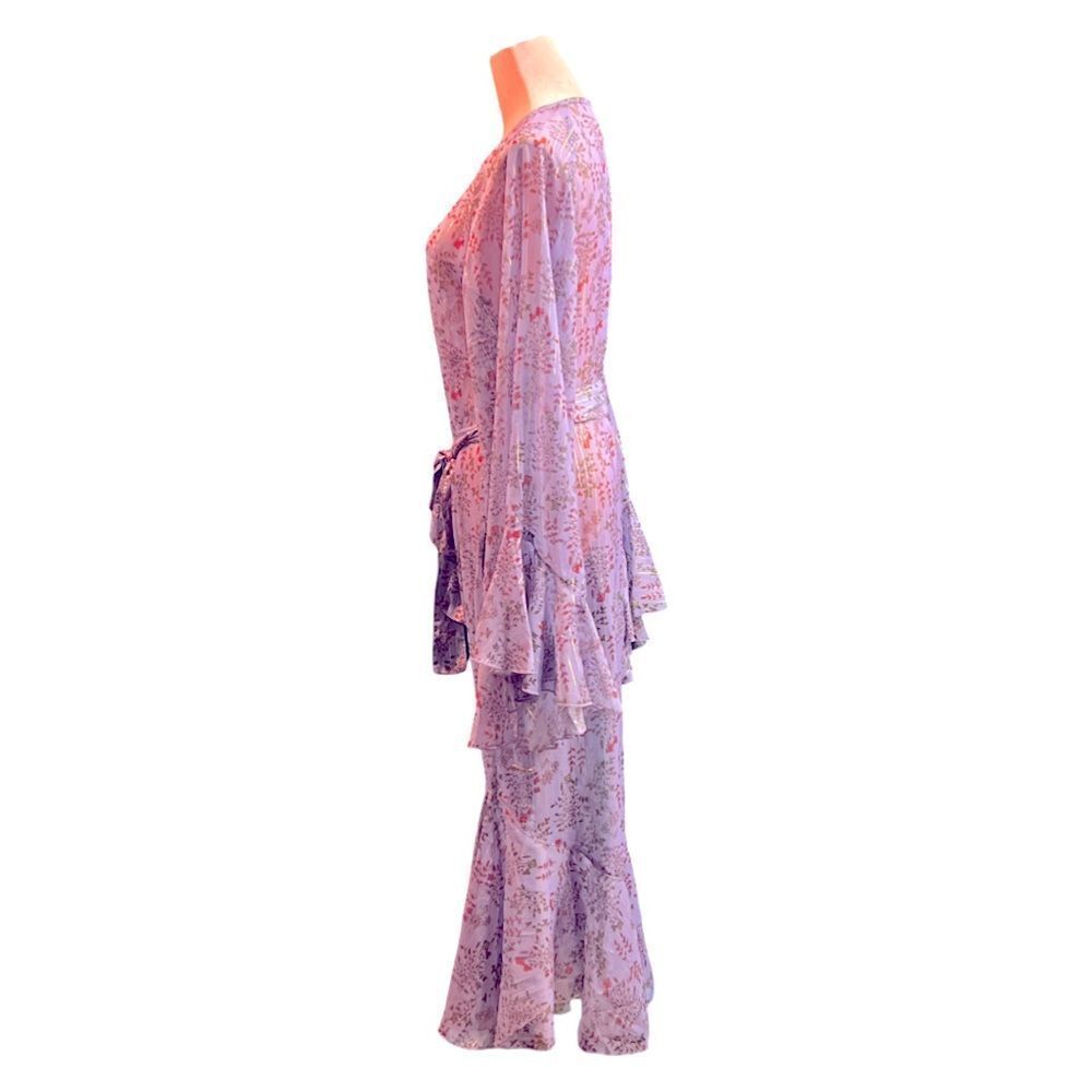 Lavender Floral Sheer Tie-Waist Kimono Tunic - Picture 12 of 15